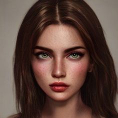 a woman with green eyes and brown hair