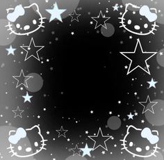 a black and white photo with hello kitty stars in the middle, surrounded by other stars