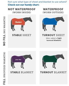 four different types of horse blankets are shown in this diagram, which shows how to use them