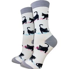 PRICES MAY VARY. ✅ DESIGN - Women's black cat socks. Featuring a bunch of cute cats playing with yarn and stretching out. ✅ QUALITY MATERIALS - Combed cotton will make you feel like you are walking on a cloud when you put on this sock. These socks are stretchy and lightweight as well. 65% combed cotton, 35% span material. ✅ COMFORTABLE - These socks have the seam removed from the toe. The seam causes abrasion to the skin, especially when wearing shoes. Smooth toe socks provide a level of comfort Sock Company, Cats Playing, Animal Socks, Pink Banana, Banana Print, Stylish Socks, Cat Socks, Sock Animals, Toe Socks