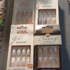 (4) Kiss Gel Fantasy - Long Length - 28 Or 30 Nails In Each Box (1) Classy Nails Premium (30 Nails) 86586 Csp02 (1) Gel Fantasy Long Purple & Pearl (28 Nails) 86794 Fl07 (1) Gel Fantasy - White Long 86796 Fs07 (28 Nails) (1) Jelly Fantasy Sculpted Nails Long 88126 Fj11 (28 Nails) Kiss Glue On Nails, Kiss Nails Kit, Kiss Gel Fantasy Nails, Impress Manicure, Kiss Press On Nails, 30 Nails, Kiss Pink, Long Press On Nails, Halloween Press On Nails