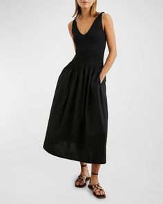 Rails Franca Drop-Waist Midi Dress | Neiman Marcus Free Beauty Samples, Beauty Samples, Dropwaist Dress, Top Designer Brands, Ladies Dress Design, Ulla Johnson, Carolina Herrera, Drop Waist, Black Midi Dress