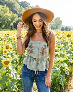 Green Embroidered Summer Hat, Summer Embroidered Green Hat, Neckline Embroidery, Concert Outfits, Plaid Print, Felt Hat, Embroidery Details, Beck, Ruffle Hem