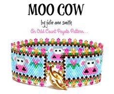 a bracelet made out of beads with the word moo cow on it