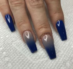 Blue Ombre Acrylic Nails, Nails With Navy Blue, Acrylic Nails Coffin Ombre, Black Ombre Nails, Coffin Nails Ombre, Blue Ombre Nails, Ombre Acrylic, Blue Coffin Nails, Navy Nails