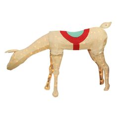 a white horse with red and green lights on it's body