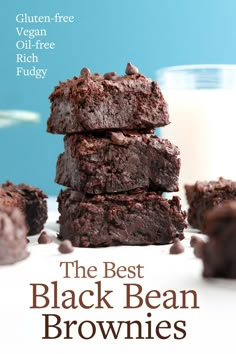 the best black bean brownies are stacked on top of each other