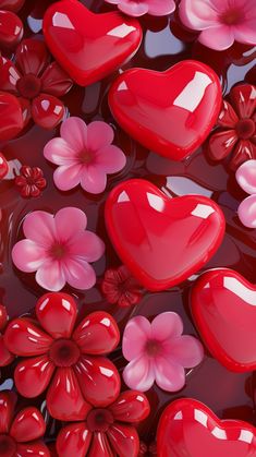 red hearts and flowers floating in water