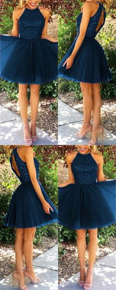 SGD125 A Line Halter Prom Dresses Short Beaded Tulle Homecoming Dress sold by Starry Girl Dress on Storenvy Navy Blue Homecoming Dresses, Blue Homecoming Dresses Short, Navy Blue Homecoming Dress, Purple Homecoming, Red Hoco, Dresses Hoco, Halter Prom Dresses, Trendy Prom Dresses, Tulle Homecoming Dress