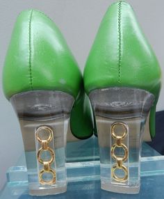 vintage Funky Mod Party lucite heel Shamrock Green  by spartacarla, $28.88 Mod Party, Colored Rings, Green Pumps, Lucite Heels, Gold Pumps, Color Ring, Golden Color, 10 Inch, Green Color