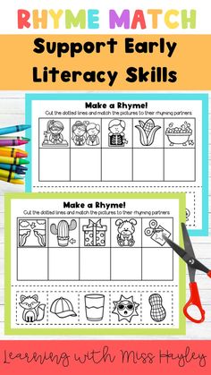 a printable worksheet for the rhyme match support early library skills