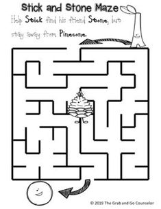 a maze with an apple on it and the words stick and stone maze