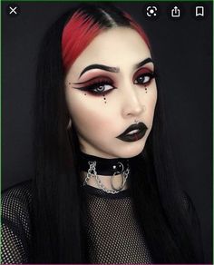 Goth Moodboard, Black Goth Makeup, Sith Makeup, Goth Eyeliner, Black And Red Makeup, Gothic Eye Makeup, Goth Hairstyles, Goth Make Up, Red Makeup Looks