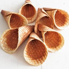 several sea shells are arranged on a white surface