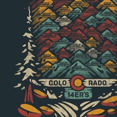 the colorado radio logo is shown on a dark background with trees and mountains in it