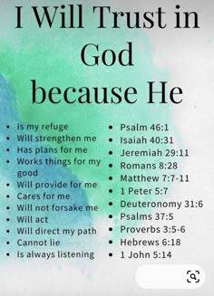 a poster with the words i will trust in god because he has plans for me