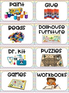 the words and pictures in this classroom poster are for children to learn how to use them