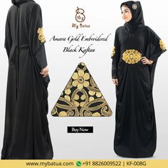 Stylish black kaftan style Abaya with eye-catching golden embroidery-Amara Gold Embroidered Black Kaftan.  #blackkaftan #dubaikaftan #partykaftan #silkkaftan #moroccankaftan #designerkaftan #kaftan #embroiderykaftan #kaftanfashion #fashion #muslimwear #style #clothing #picofday #summercollection #mybinsta #sisterhood #modestfashion #womenclothing #ootd #yaz #islamicclothing #womendress #fashion #muslimwear #style #clothing #picofday #summercollection Modern Kaftan, Black Kaftan, Golden Embroidery, Moroccan Kaftan, Kaftan Style, Silk Kaftan, Islamic Clothing, Gold Fabric, Georgette Fabric