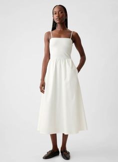 Vineyard Dress Outfit, Classy White Midi Dress, White Casual Dress Outfit, White Cotton Midi Dress, White Summer Dress Outfit, Newborn Style, Casual Bridal Dress, White Spaghetti Strap Dress, 2024 Wardrobe