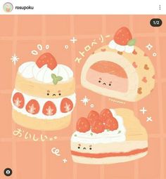 two slices of cake with strawberries on top