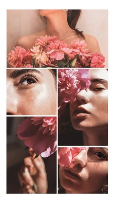 a woman with flowers in her hair and the bottom half of her face is shown