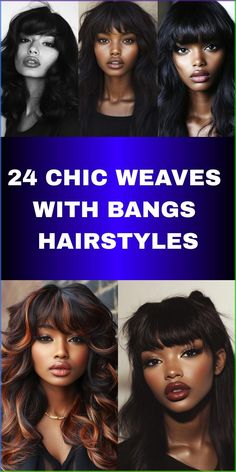 Check out 24 gorgeous weaves with bangs hairstyles that offer both versatility and trendinessFrom chic straight styles to voluminous curls with bangsthese hairstyles are designed to make you look effortlessly stylish. Weave With Bangs, Curls With Bangs, Bang Styles, Curled Bangs, Swoop Bangs, Cut Bangs, Long Weave, New Short Hairstyles