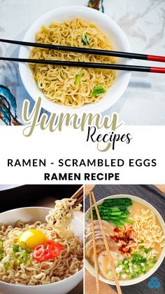 ramen noodles with vegetables and eggs in a white bowl next to chopsticks