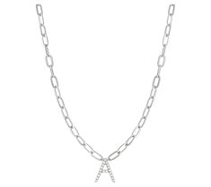 Add a personal touch to your style with this link necklace crafted in rhodium-plated sterling silver. This chic piece features your chosen initial beautifully adorned with pave-set Diamonique simulated diamonds and suspended on a trendy paperclip chain. Necklace Craft, Link Necklace, Paper Clip, Rhodium Plated, Personal Touch, Your Style, Initials, Jewelry Necklaces, Diamonds