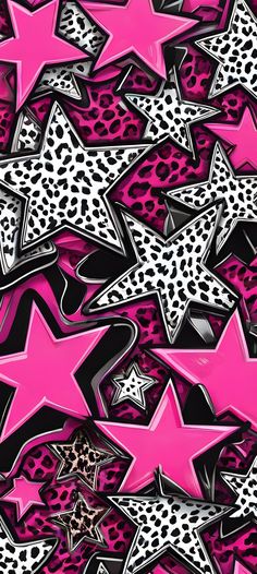 pink and black stars with leopard print on them