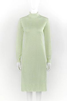 HERMES c.1970s Green White Printed Knit Long Sleeve Turtleneck Midi Dress For Sale at 1stDibs | hermes knit dress 1970s Style Green Long Sleeve Dress, 1970s Green Long Sleeve Dress, Turtleneck Midi Dress, Style Midi Dress, 1970s Style, 1970s Fashion, Long Sleeve Turtleneck, Knit Long Sleeve, Dress For Sale