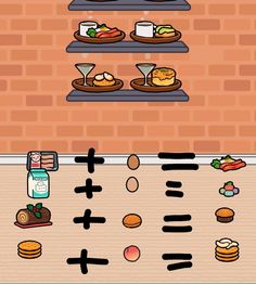 an image of food and drinks on shelves in the game, which is very similar to each other