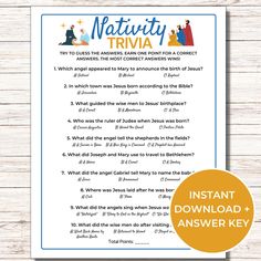 the nativity trivia printable for kids to learn how to read and write