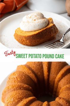 there is a bundt cake with whipped cream on top and an image of it