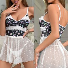 Wonder Skull Women's Lace Nightgown Feminine Nightwear, Luxurious Sleepwear, Lace Nightgown, Into The Night, Polka Dot Skirt, Dot Skirt, Sleepwear Sets, Pretty Lingerie, Sleepwear & Loungewear