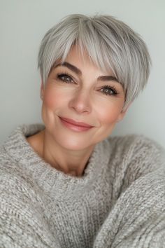 3. Asymmetrical Crop in Silver Gray (Short Hairstyles For Women Over 50 With Thick Hair) - Short Hairstyles For Women Over 50 With Thick Hair Mother Of The Bride Hair Short, Curly Hair Bob Haircut, Thick Hair Short, Mother Of The Bride Hats, Older Women's Hairstyles, Mother Of The Bride Hair, Short Hair Pixie Cuts