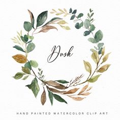 a watercolor wreath with the word bush painted on it