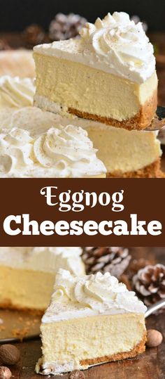 eggnog cheesecake with whipped cream on top