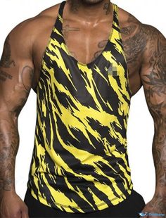 OrcaJump - Mens Camo Tank Top Tee Vest Crew Neck Sleeveless Fitness Athletic Sportswear Summer Apparel Yellow Sports Tank Top, Yellow Sleeveless Activewear For Training, Yellow Fitted Tank Top For Sports, Yellow Stretch Sleeveless Activewear, Summer Training Racerback Vest, Summer Training Vest Tops, Summer Sportswear Tank Vest, Yellow Sleeveless Activewear For Sports, Yellow Sleeveless Sports Activewear