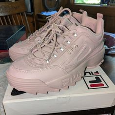 Brand New In Box Baby Pink Fila Disruptor Ii Luxury Purple High-top Sporty Sneakers, Fila Teratach Mid, Chunky Filas, Filas Shoes, Fila Disruptor Ii, Shoes Fila, Fila Disruptor, Fila Disruptors, Fila Shoes