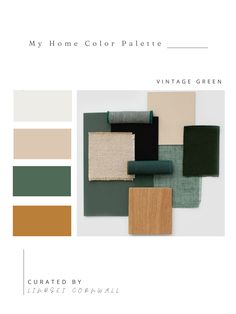 Vintage Green Green Color Palette Living Room, Office Color Palette, Color Palette Vintage, Green Bedroom Colors, Mid Century Modern Color Palette, Kitchen Color Palettes, Home Color Palette, Color Palette Interior Design, Vintage Setting