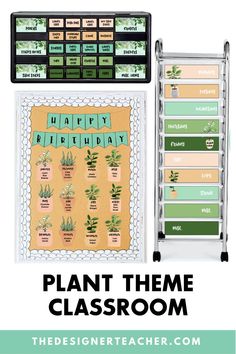 a plant theme classroom poster with the words happy birthday on it and an assortment of plants