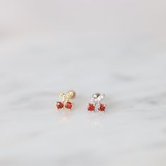 Dainty Tiny Cherry Stud Earrings, 14K Gold Minimalist Delicate Earrings, Small Cherry Stud Earrings, Gold Cherry Earrings ♡Tarnish Free ♡Hypoallergenic  ♡Daily Wear Handcrafted in thick gold plated on top of implant grade titanium  ■ DETAILS ■ * Style A: inner hoops 7mm; Style B: inner hoops 7mm; Style C: 9mm, 16G; Style D: 7mm, 16G; Style E: 5.5; Style F: 5mm 20G * Back Length: 8mm * Back type: Screw ball backs * Paved with AAAAA Grade Cubic Zirconia * Material: 18K gold plated over implant gra 19th Birthday Gifts, Conch Earring, Cherry Earrings, Fruit Earrings, Red Cherry, Hypoallergenic Jewelry, Earrings Dainty, Delicate Earrings, Tragus