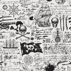 seamless pattern on the theme of pirates and ships with handwritten notes, ink