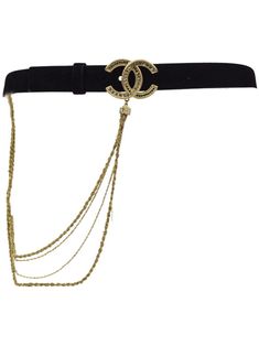 Shop CHANEL Pre-Owned 2012 CC belt Luxury Black Chain Belt, Luxury Formal Chain Belt With Gold-tone Hardware, Luxury Black Chain Belt For Evening, Elegant Gold Belt With Metal Logo, Designer Gold Belt For Party, Designer Gold Belt For Evening, Shopping Chanel, Chanel 2, Iconic Bags