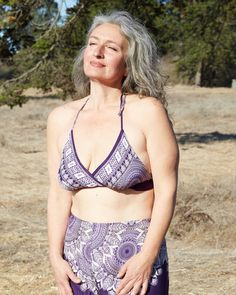 Floral Mandala Bikini Top- Purple - Spiral Circle Mandala Floral, Basic Workout, Wrap Pants, Floral Mandala, Hand Made, Thailand, Purple, Floral, Pants