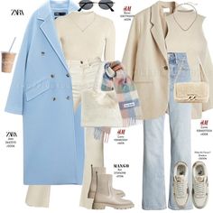 Blue Jeans Outfit Winter, Trench Coat Outfit Spring, Blue Coat Outfit, Matching Colours, Winter Ootd, Casual Chic Outfits, Jeans Outfit Winter, Blue Jean Outfits, Mood Clothes