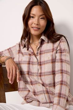 Crafted in the softest sweater knit fabric, you’ll be reaching for this Faherty button-down again and again. Perfect alone or layered, this cozy plaid shirt features a shirttail hem, long sleeves, and patch chest pockets. Front-tuck into your favorite denim or wear unbuttoned over a tank. | FAHERTY Women's Legend Sweater Shirt, Size XS, Pink