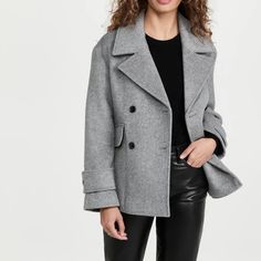 Nwt Club Monaco Wool Blend Relaxed Pea Coat Heathered Gray Women’s Large Gorgeous Quality Coat In A Modern Cut And Fit. Sold Out On Shopbop. Heathered Gray Heavyweight Non-Stretch Brushed Felt 75% Recycled Wool, 25% Recycled Polyester Fully Lined Notched Lapel Double Breasted Button Tab Cuffs Front Flap Pockets, Interior Welt Pocket Oversized, Relaxed Fit Dry Clean New With Tags Women’s Us Size Large - Very Oversized. Would Easily Fit An Xl As Well. Approximate Measurements Laying Flat: Pit To P Formal Jackets For Women, Buy Coats, Pea Coats Women, Wool Peacoat, Business Meeting, Double Breasted Coat, Winter Jackets Women, Pea Coat, Pea Coats