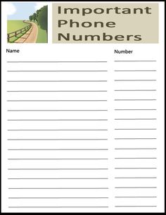 the important phone numbers worksheet