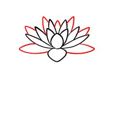 a drawing of a lotus flower with red and black lines on the petals, as well as a heart